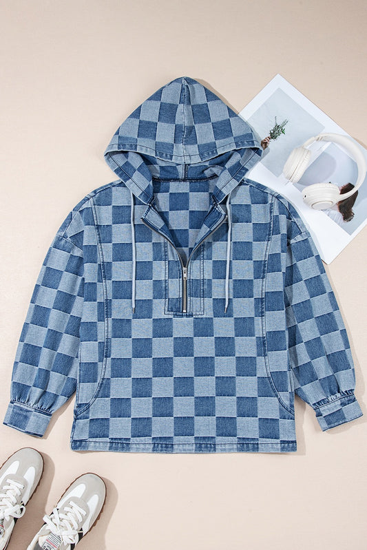 Frosted Denim Check Hoodie