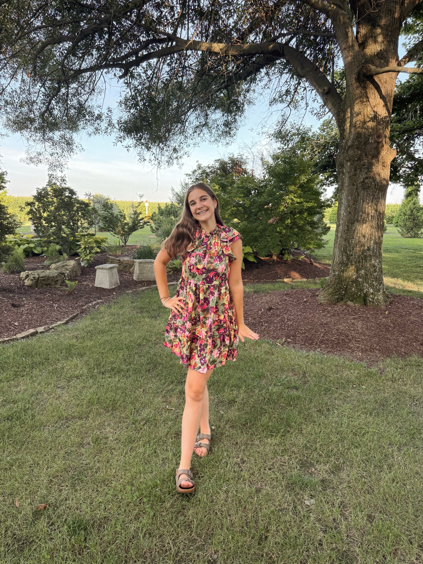 Green and Purple Floral Dress