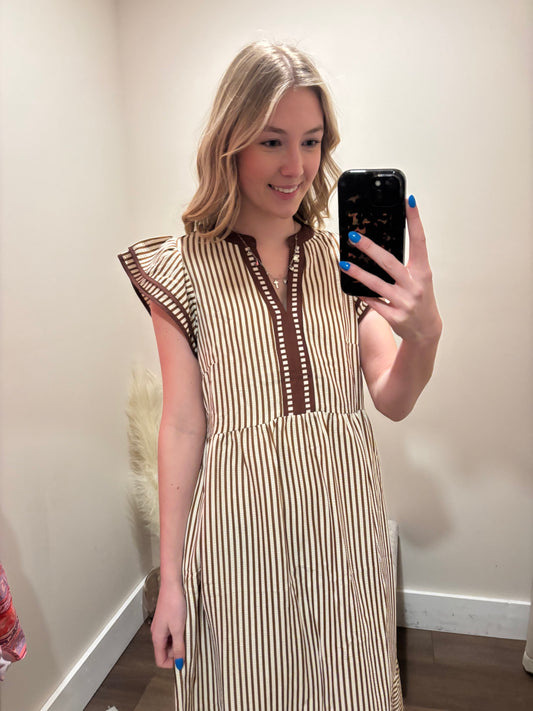 Soft Sand Ruffle Midi Dress