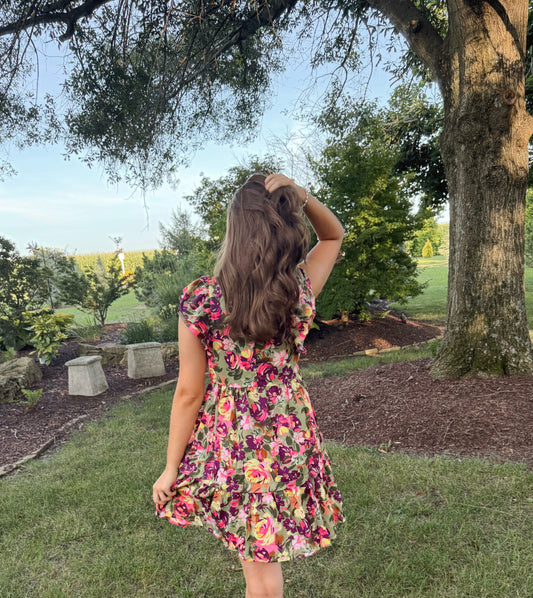 Green and Purple Floral Dress