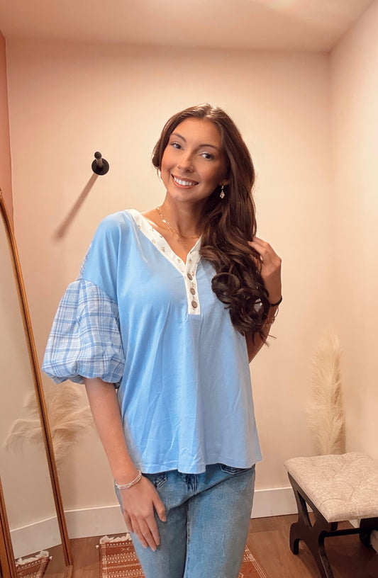 Bluebell Patchwork Henley Top