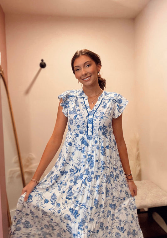 Blue Meadow Tiered Midi Dress