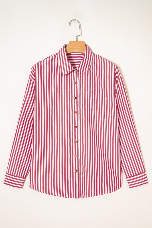 Crimson Stripe Button-Up