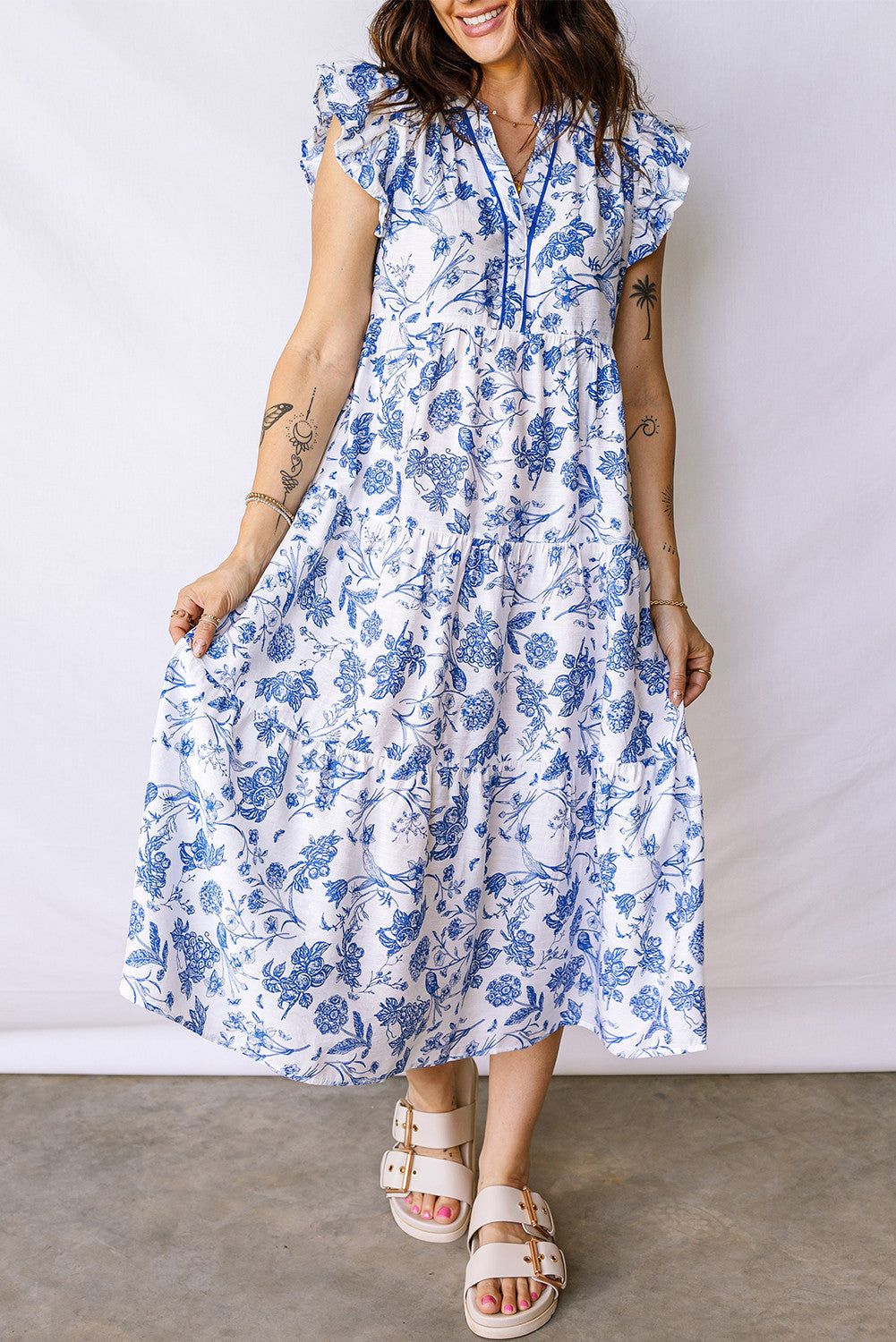 Blue Meadow Tiered Midi Dress