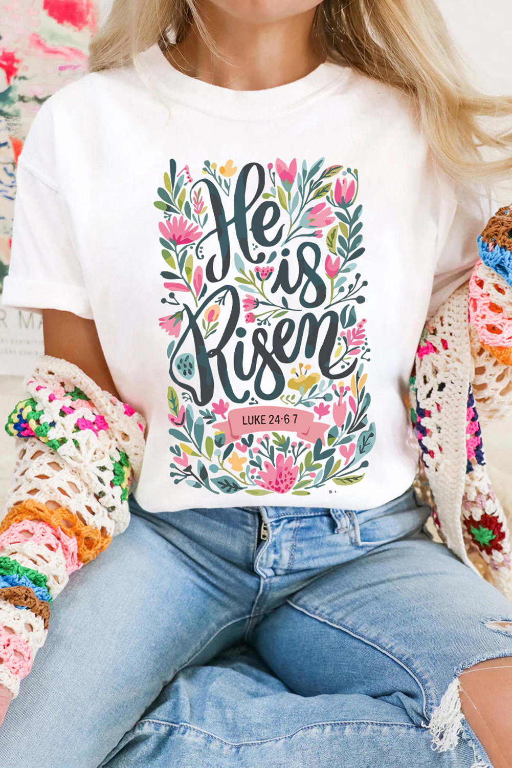 He is Risen Floral Tee