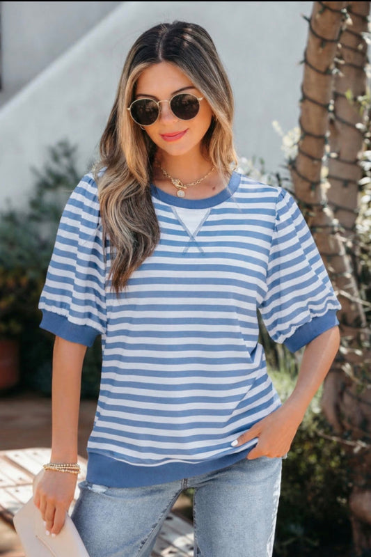 Blue Puff Sleeve Top