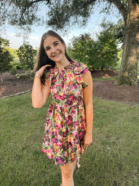 Green and Purple Floral Dress