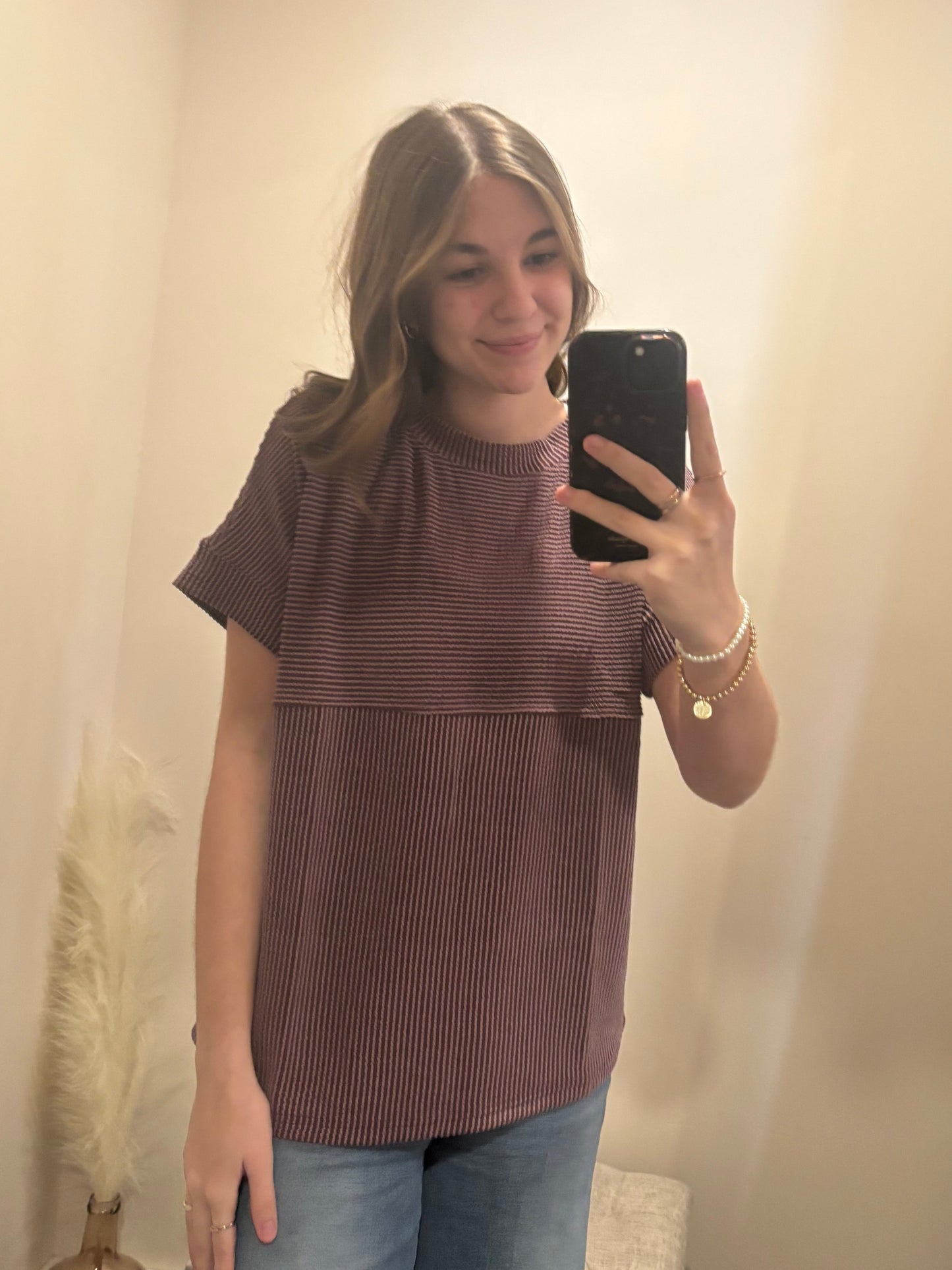 Plum Breeze Striped Knit Top