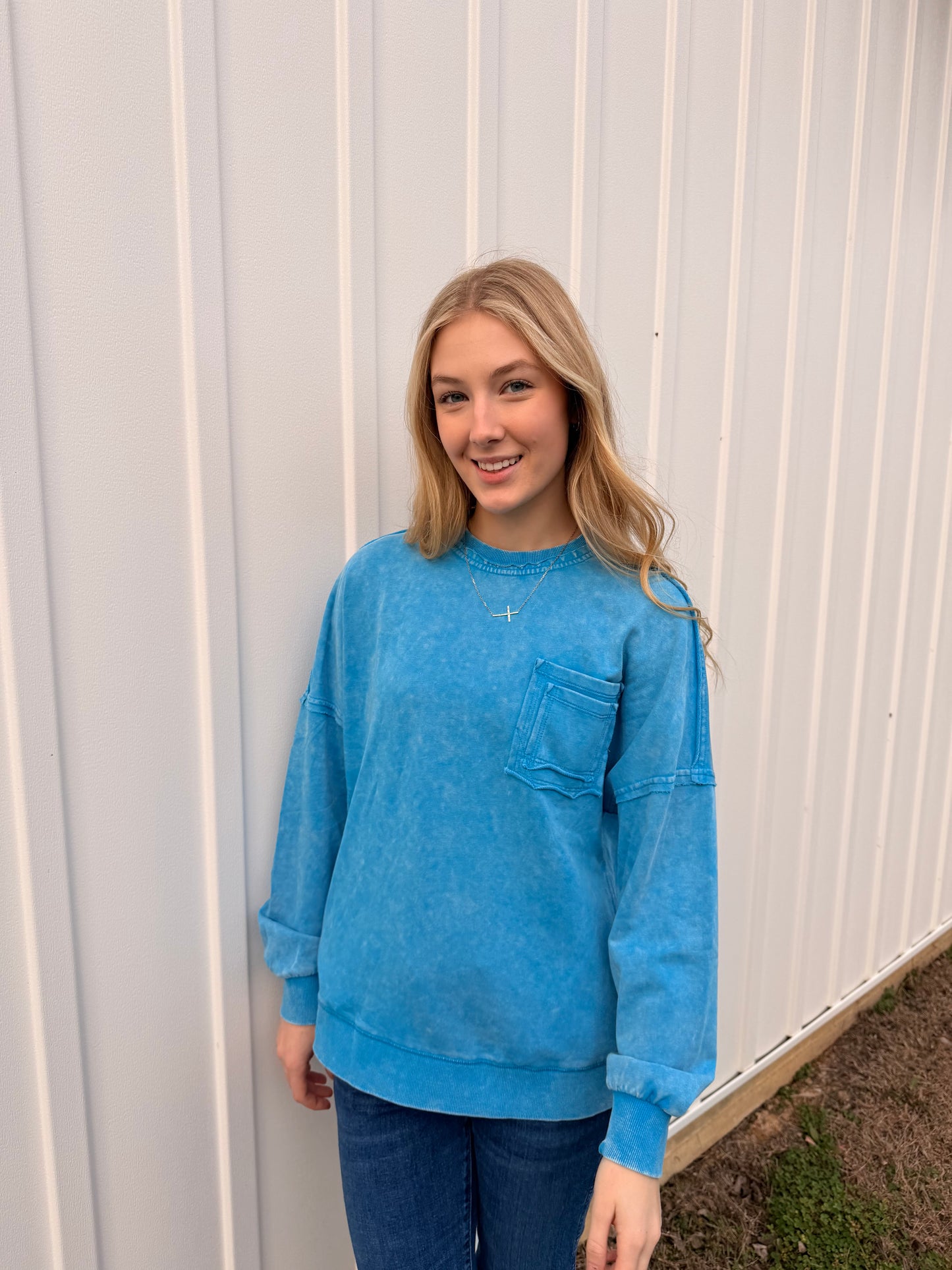 Icy Blue Washed Sweatshirt