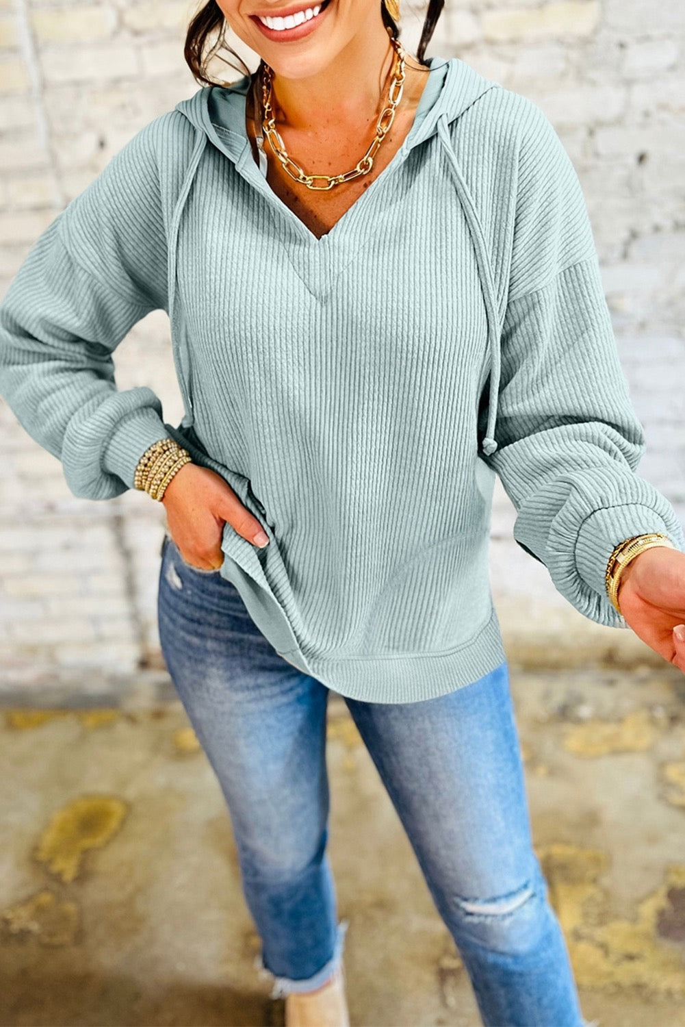 Soft Sage Knit Hoodie
