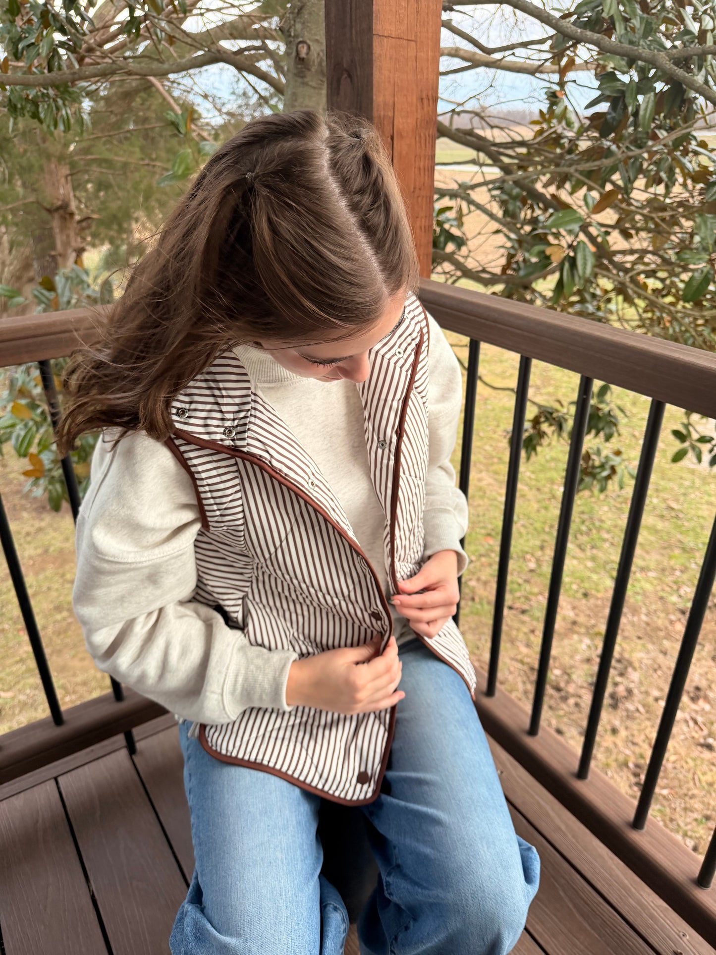 Cocoa Striped Quilted Vest