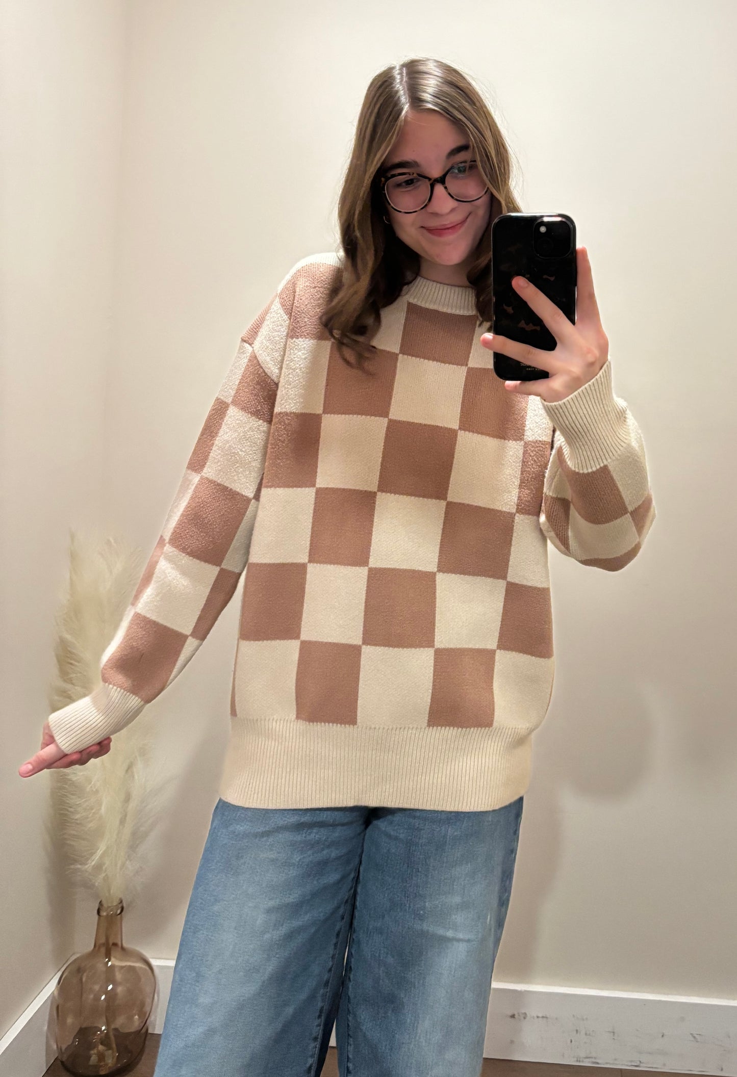 Vanilla Latte Checkered Sweater