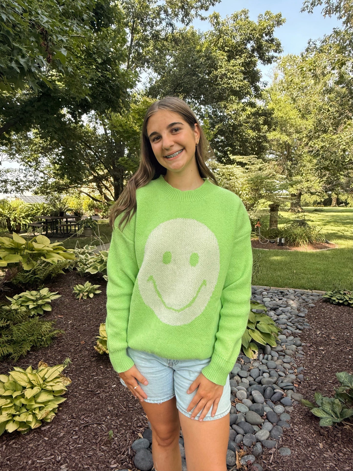 Lime Smiley Face Sweater