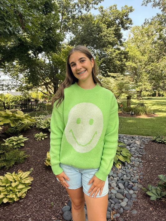 Lime Smiley Face Sweater