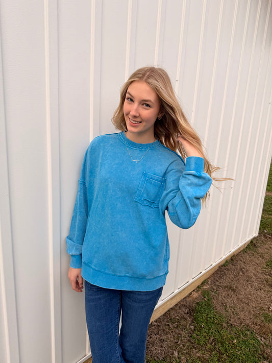 Icy Blue Washed Sweatshirt