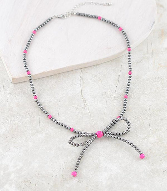 Navajo Pink Bow Beaded Necklace