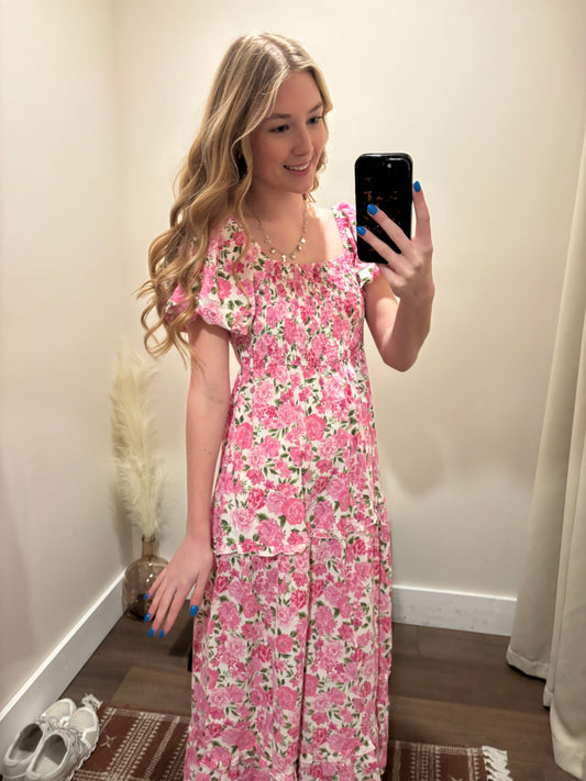 Pink Petals Midi Dress