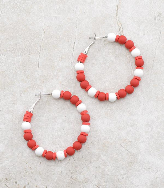 Red and White Beaded Earrings