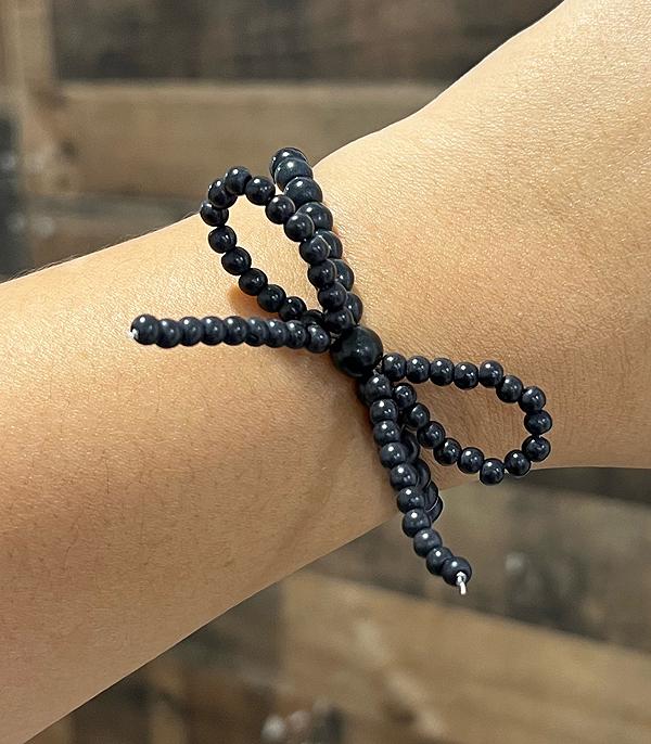 Black Bow Beaded Bracelet