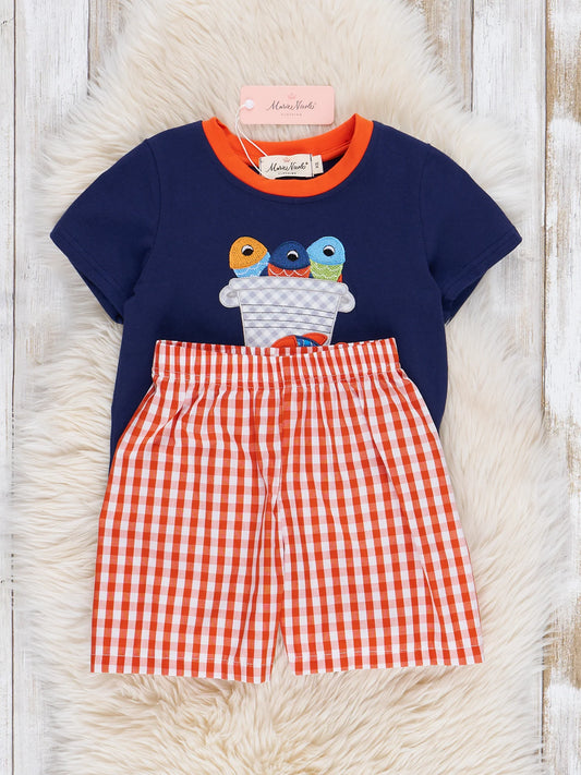 Navy Embroidered Fish Outfit