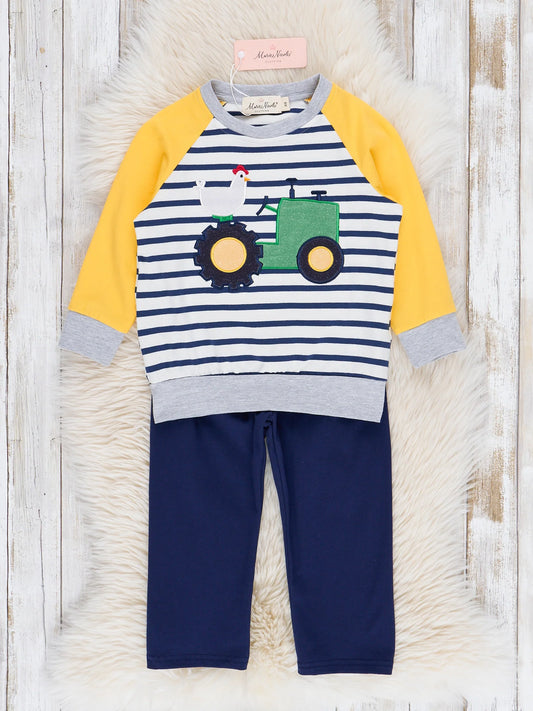 Striped Chicken Tractor Raglan Outfit