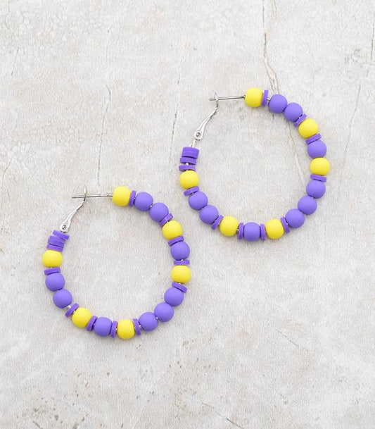 Purple and Yellow Beaded Earrings