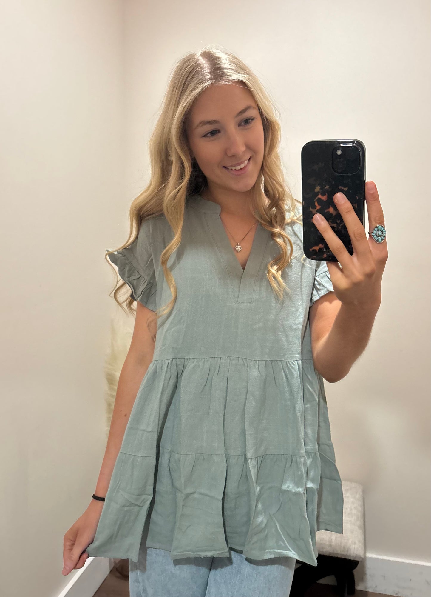 Sage Breeze Tiered Top