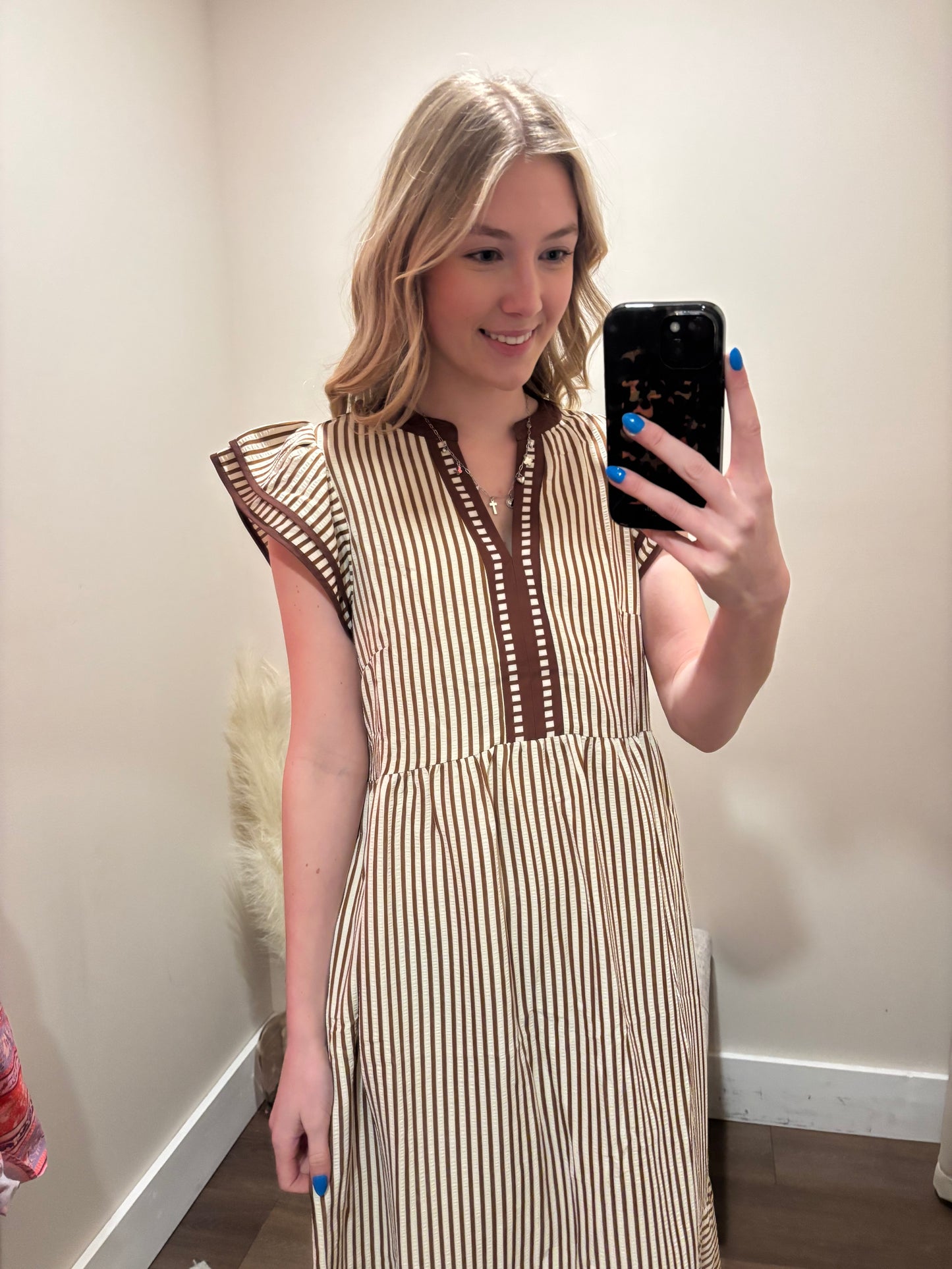 Soft Sand Ruffle Midi Dress