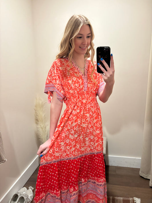 Coral Coast Midi Dress