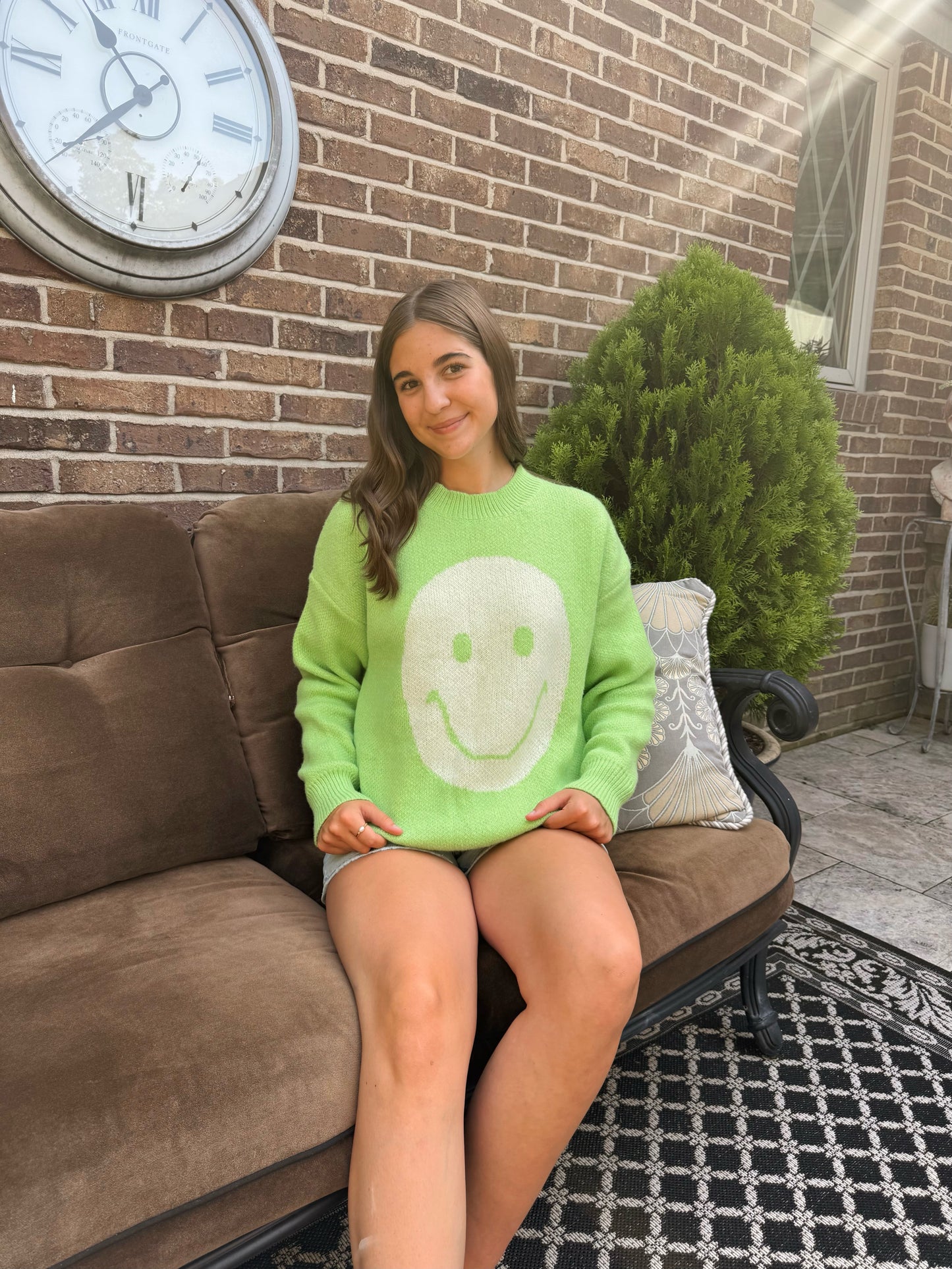 Lime Smiley Face Sweater