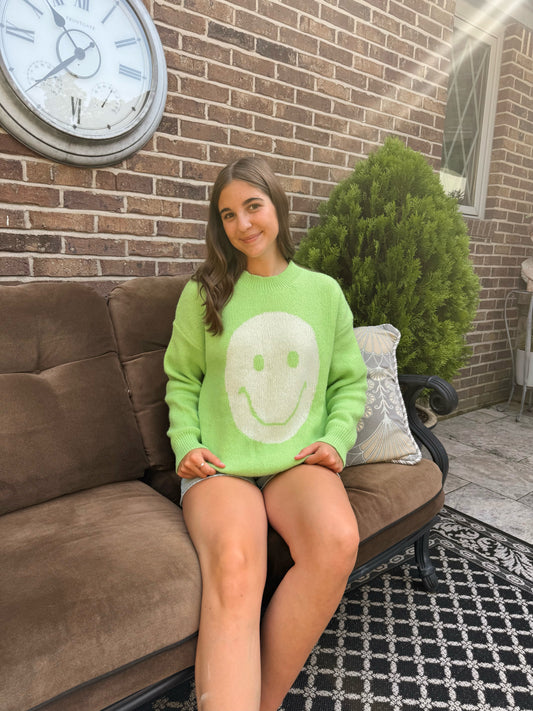 Lime Smiley Face Sweater