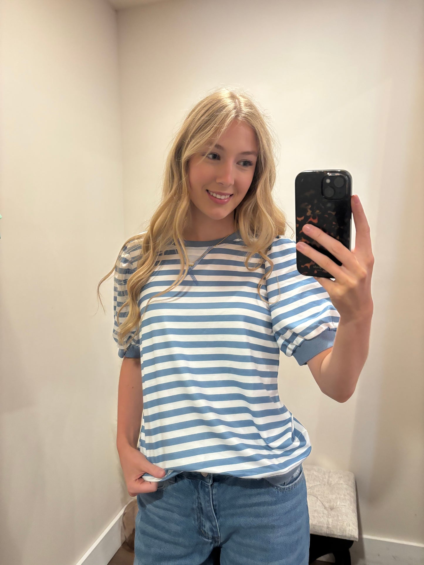 Blue Puff Sleeve Top