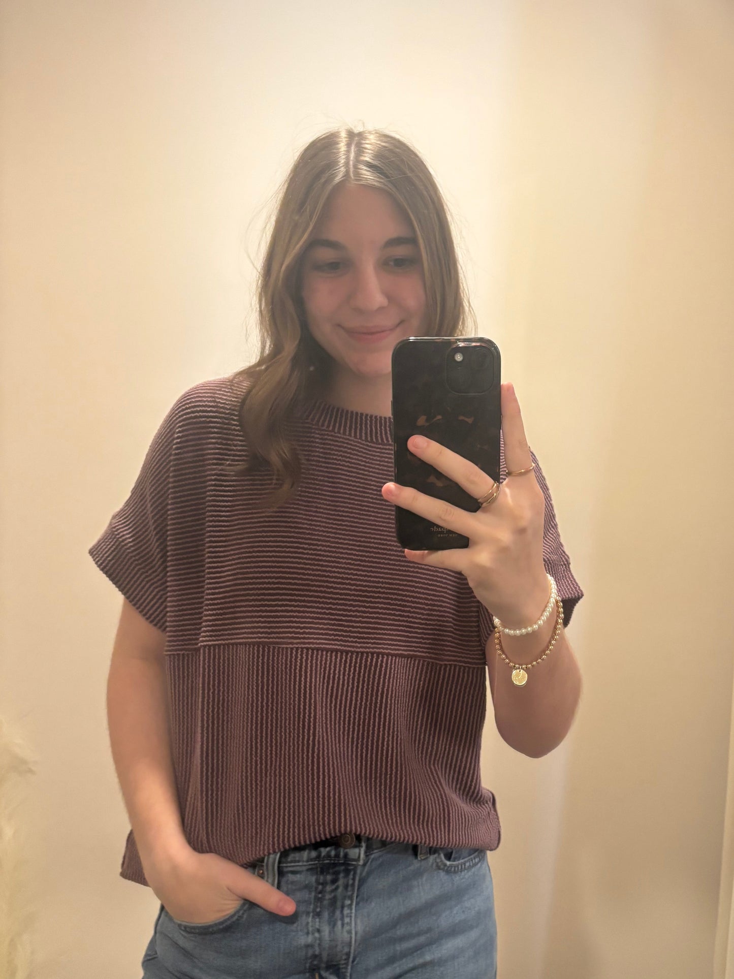Plum Breeze Striped Knit Top