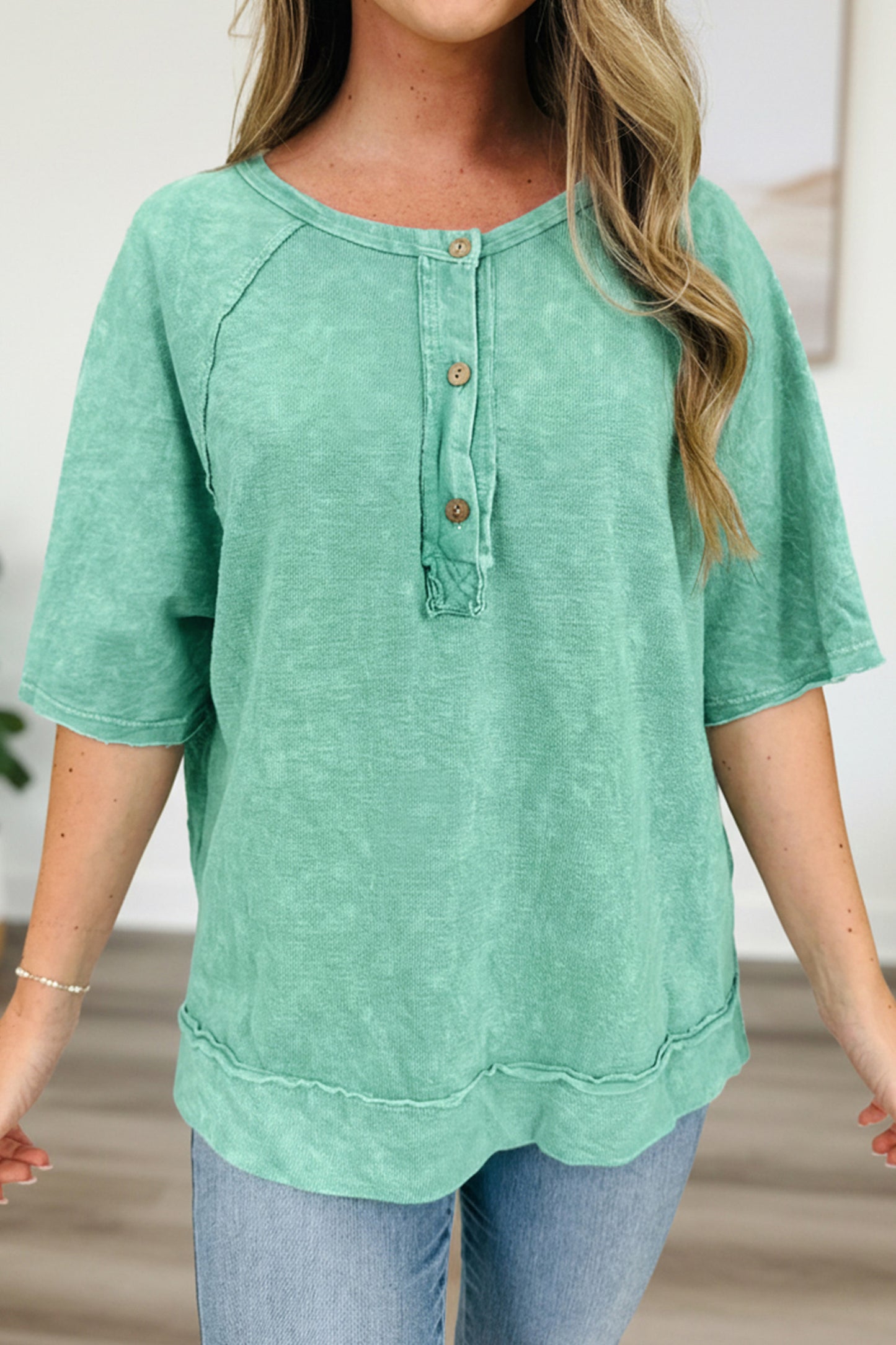Seafoam Button Detail Top