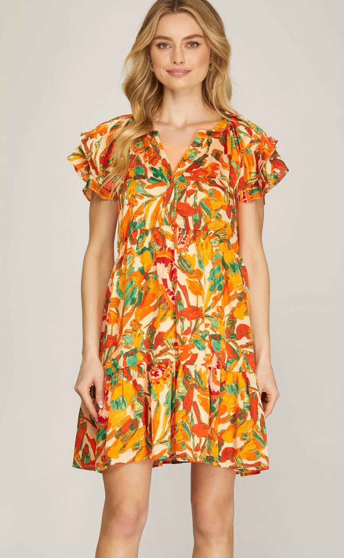 Sunburst Floral Tiered Dress