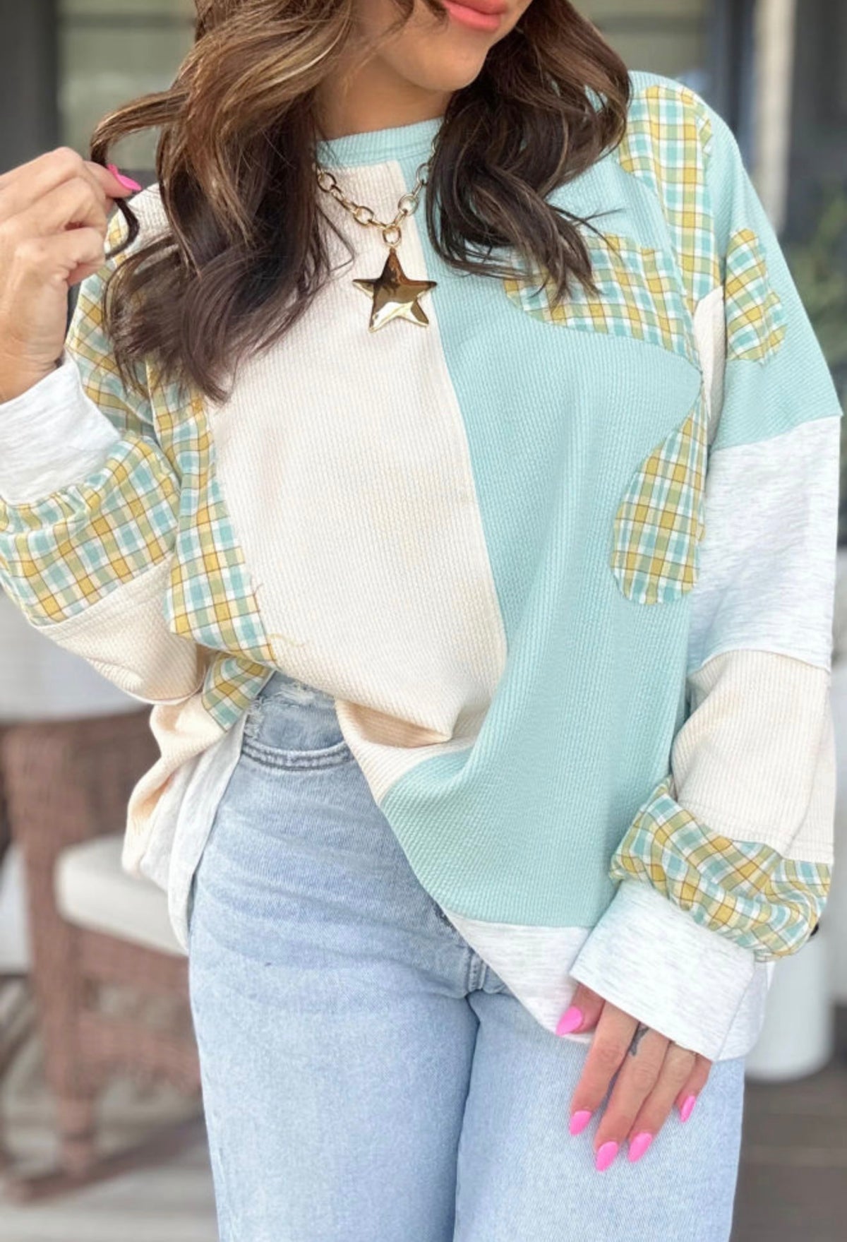 Blue Sky Patchwork Top