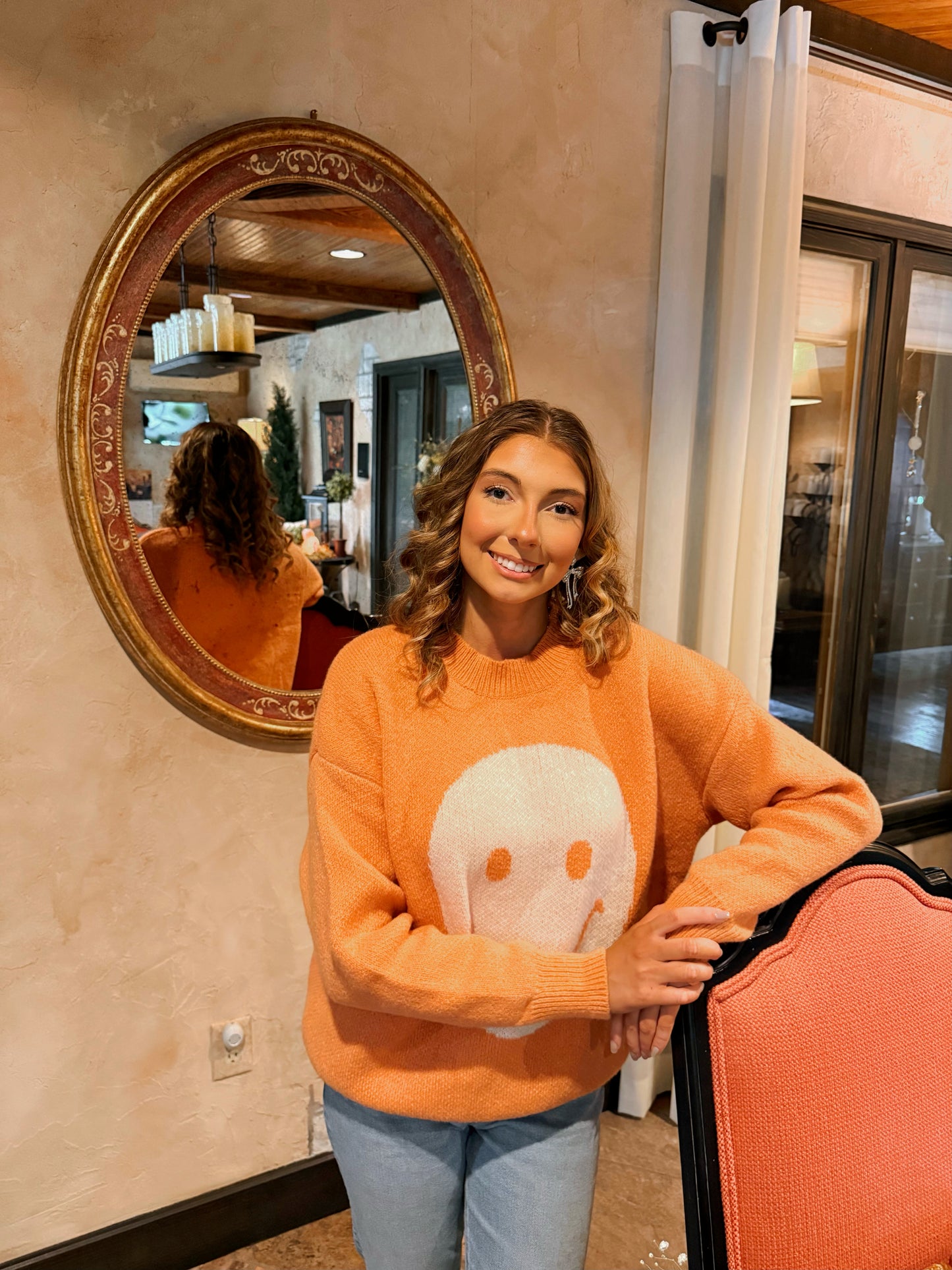 Orange Smiley Face Sweater
