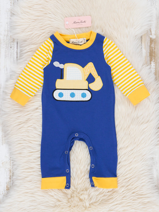 Royal Blue & Yellow Excavator Raglan Romper
