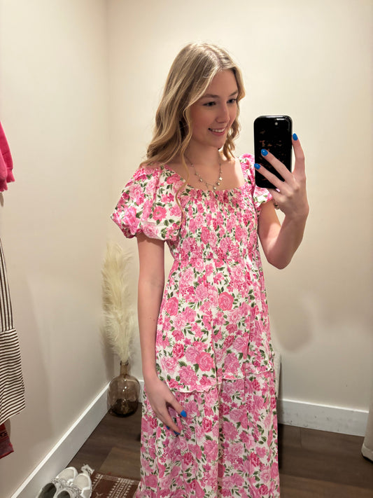 Pink Petals Midi Dress