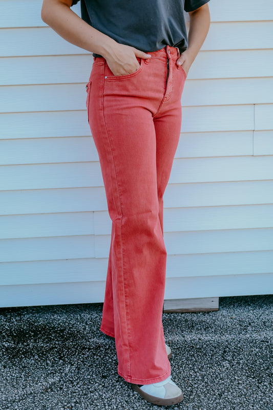 Risen High Rise Wide Jeans- Brick