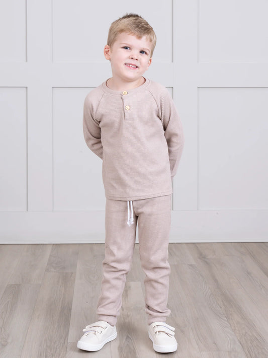 Waffle Knit Henley & Joggers Set