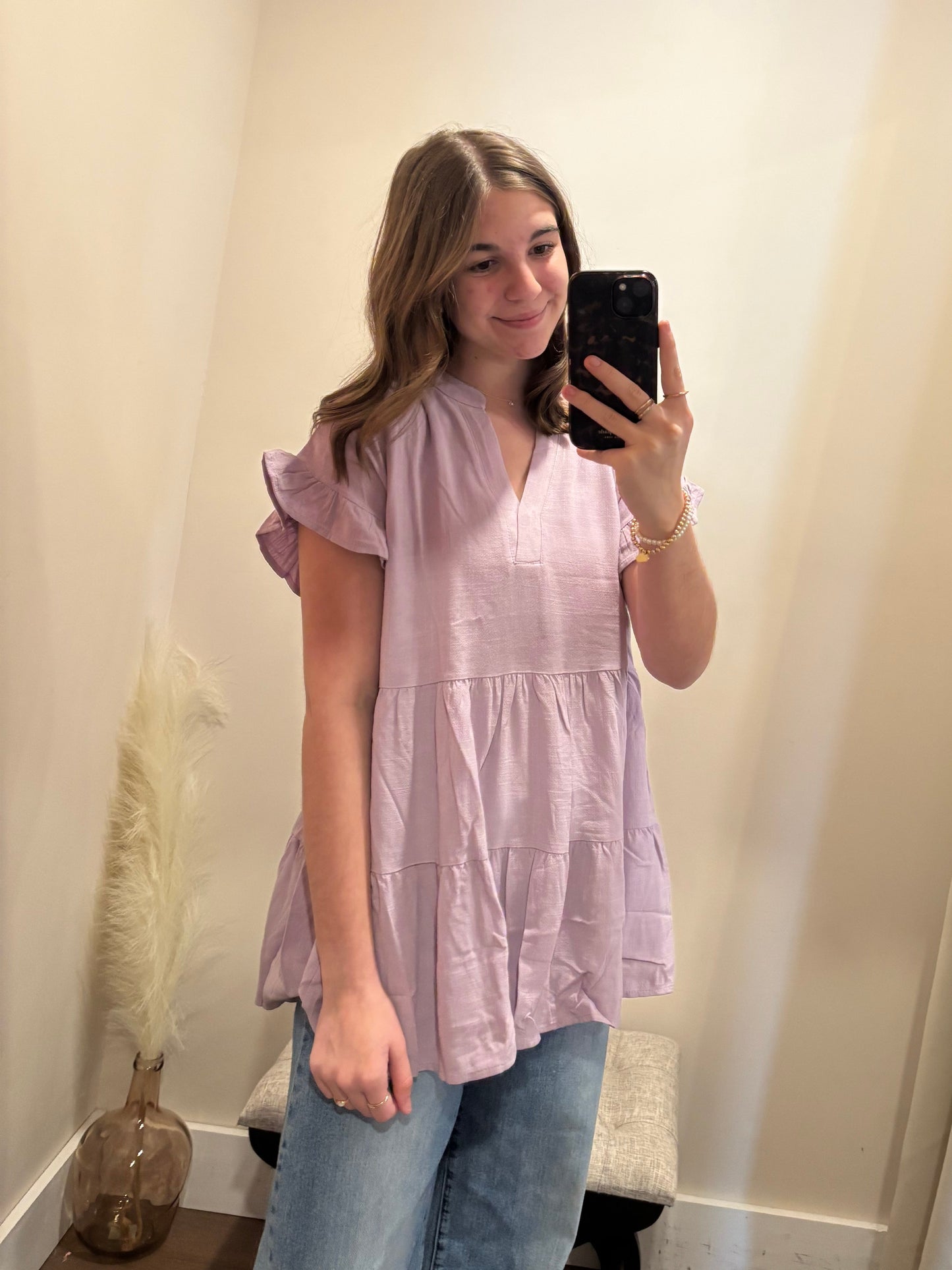 Lavender Tiered Flutter Top