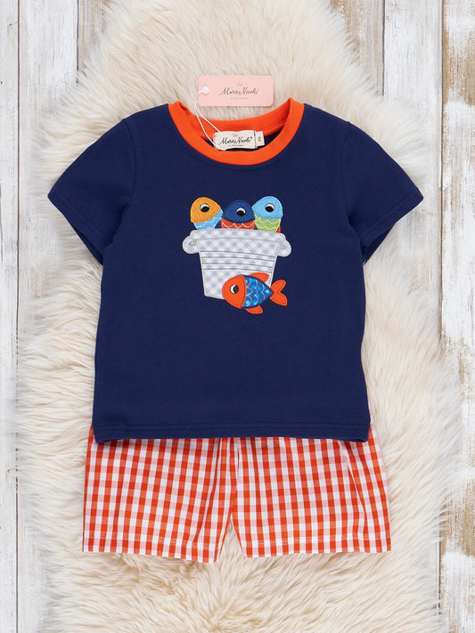 Navy Embroidered Fish Outfit