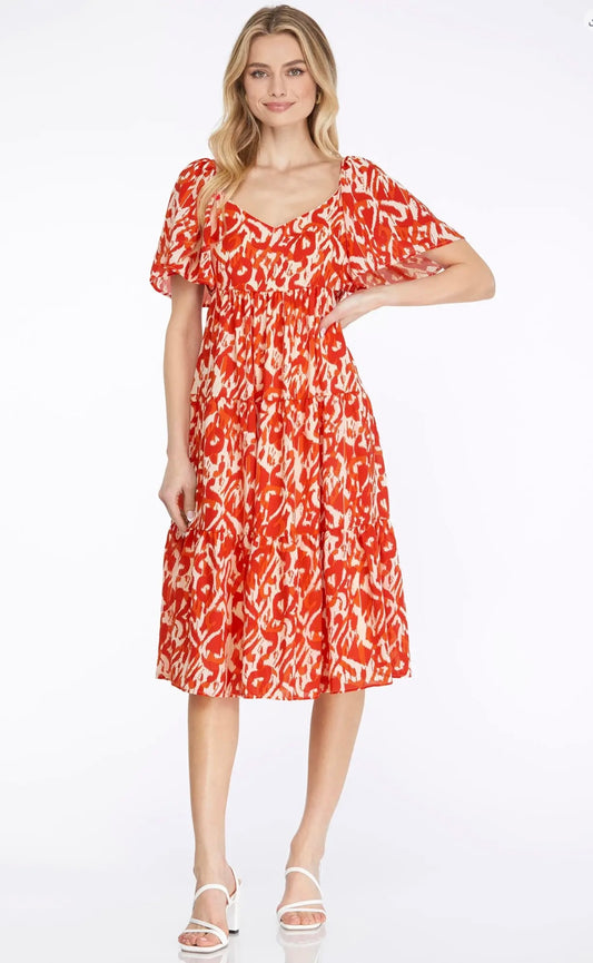 Scarlet Bloom Midi Dress