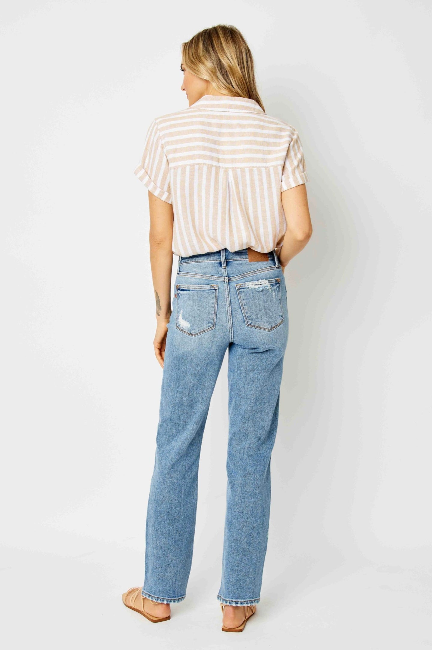 High Waisted Straight Destroy Jeans