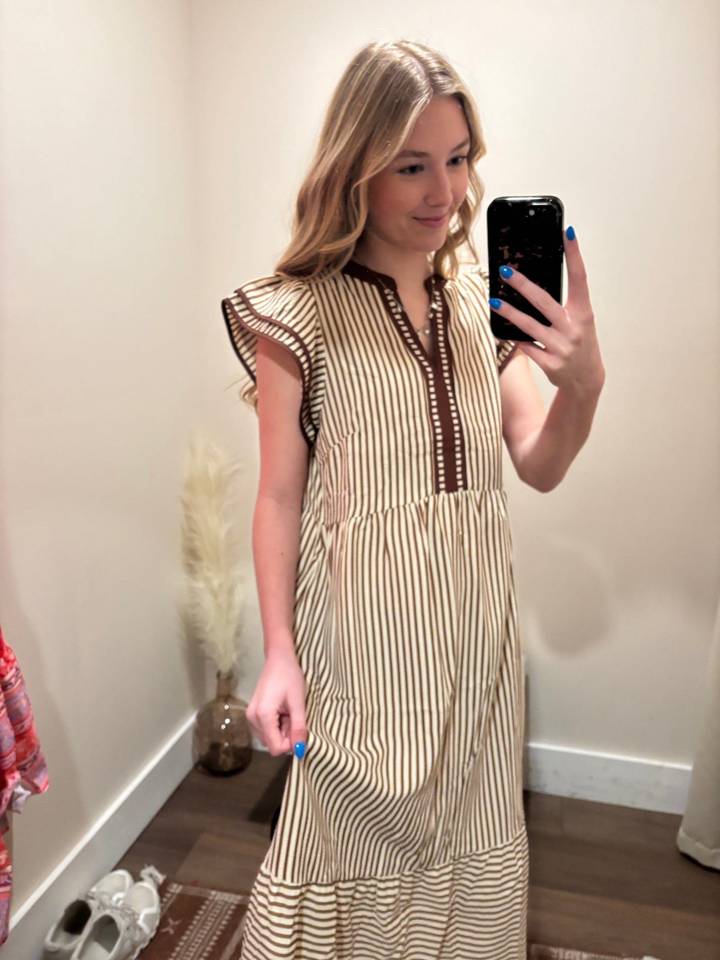 Soft Sand Ruffle Midi Dress