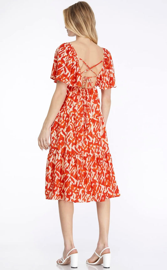Scarlet Bloom Midi Dress