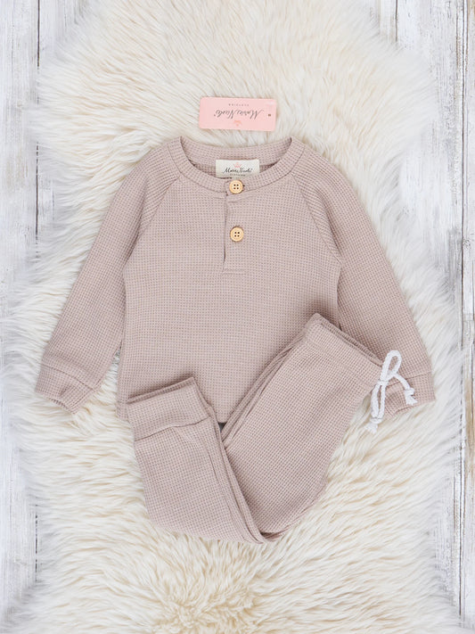 Waffle Knit Henley & Joggers Set