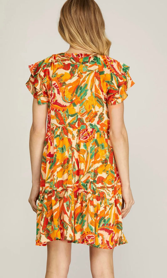 Sunburst Floral Tiered Dress