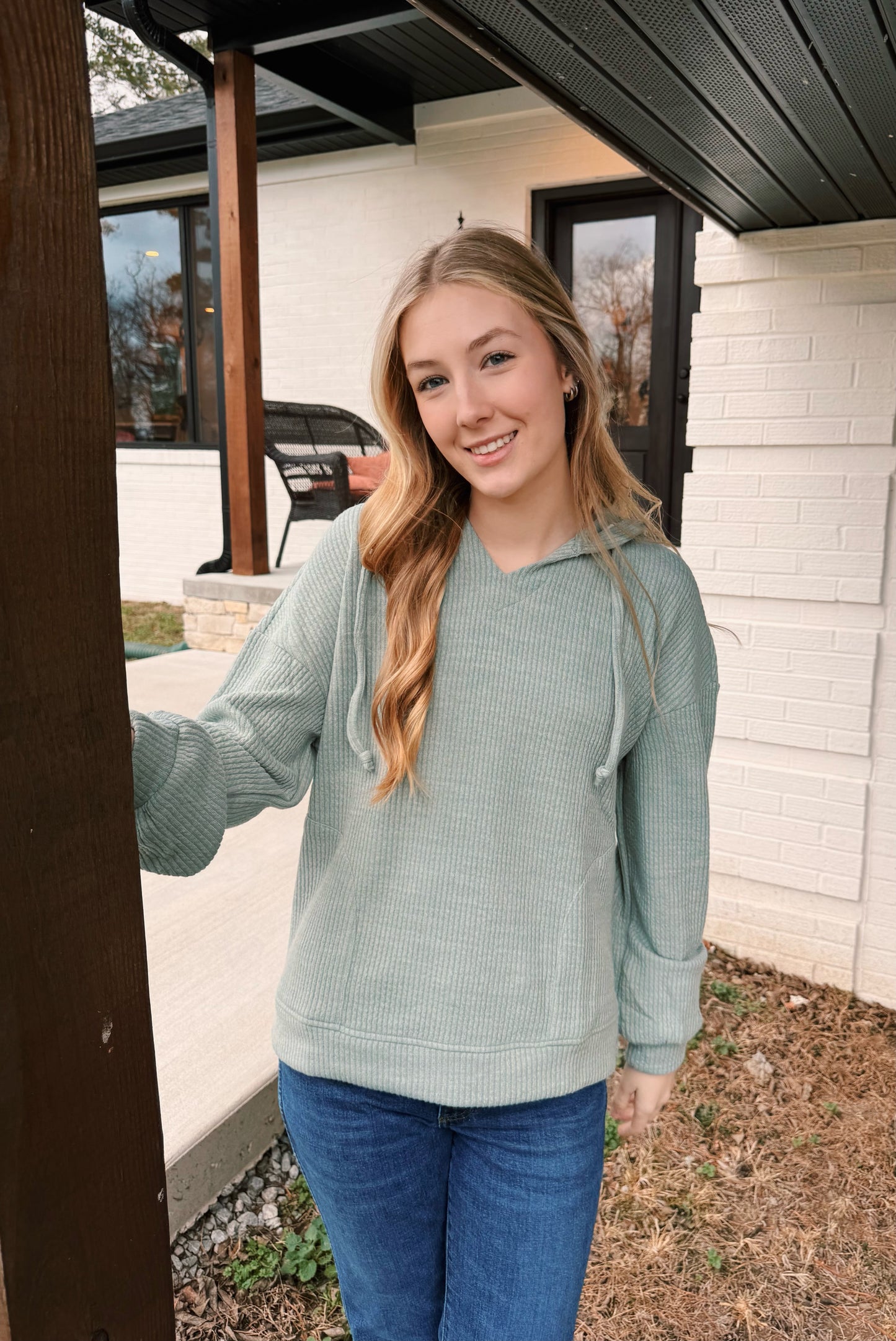 Soft Sage Knit Hoodie